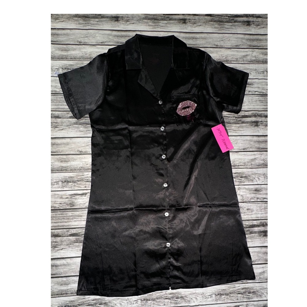 Betsey Johnson Satin Like Button Down Silky Nightgown Pajamas New Large
